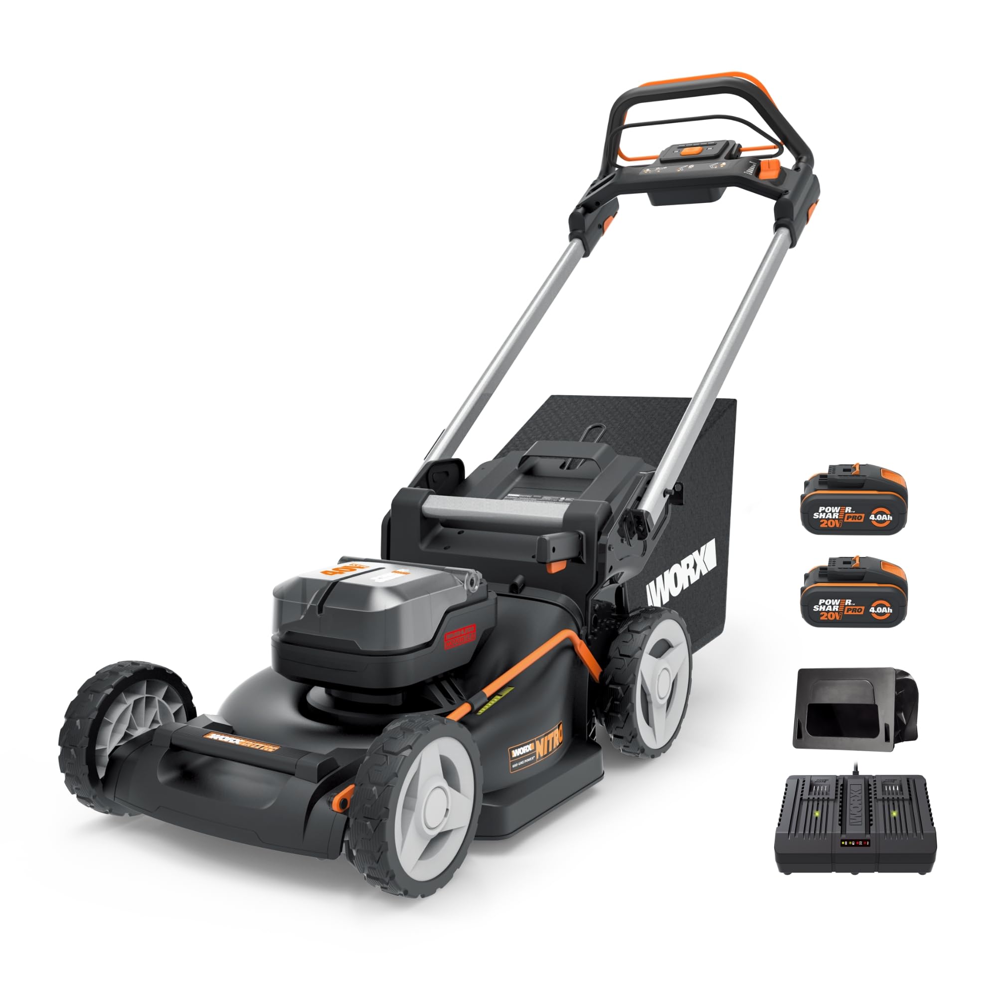 40V (2x20V) 46cm samohodna kosilnica z 2 x 20V 4Ah baterijo in dvojnim polnilnikom – NITRO